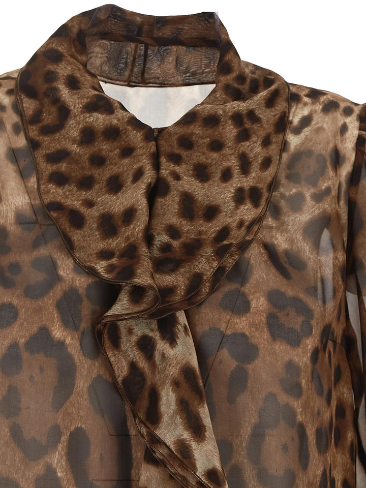 Dolce & Gabbana Leopard-Print Chiffon Shirt With Ruches