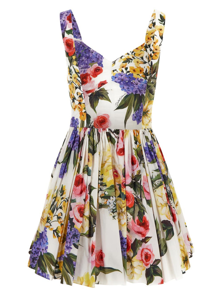 Dolce & Gabbana Short Cotton Corset Dress With Garden Print