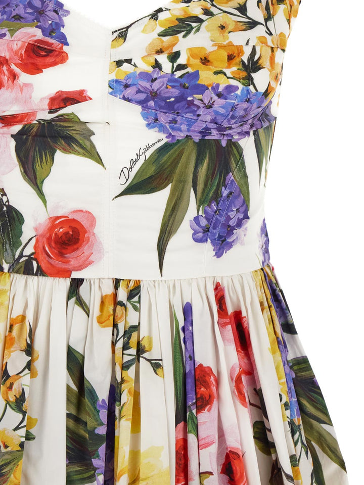 Dolce & Gabbana Short Cotton Corset Dress With Garden Print