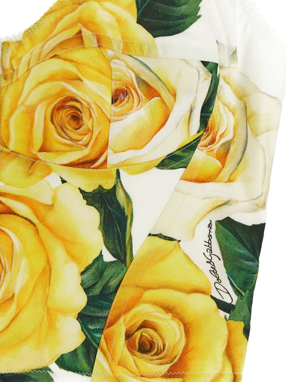 Dolce & Gabbana Cotton Corset Top With Yellow Rose Print
