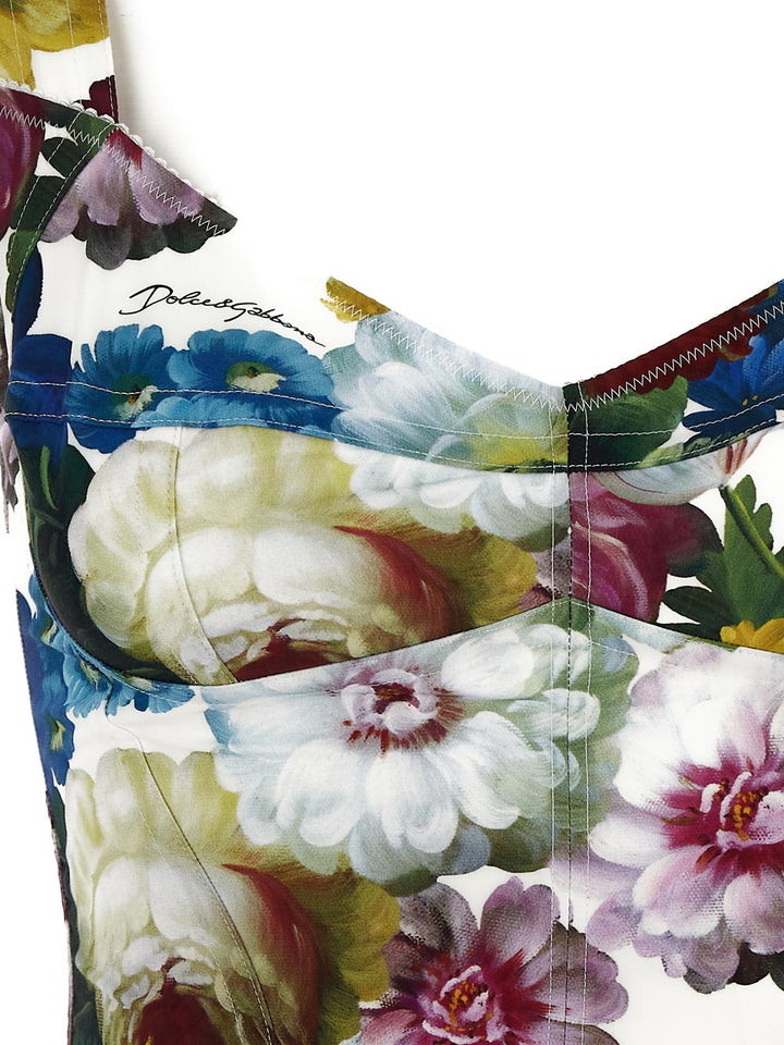 Dolce & Gabbana Cotton Corset Top With Nocturnal Flower Print