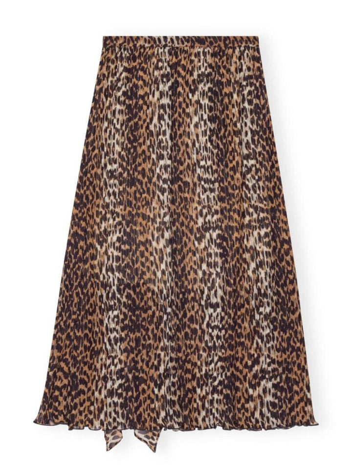 Ganni Leopard Pleated Georgette Midi Flounce Skirt