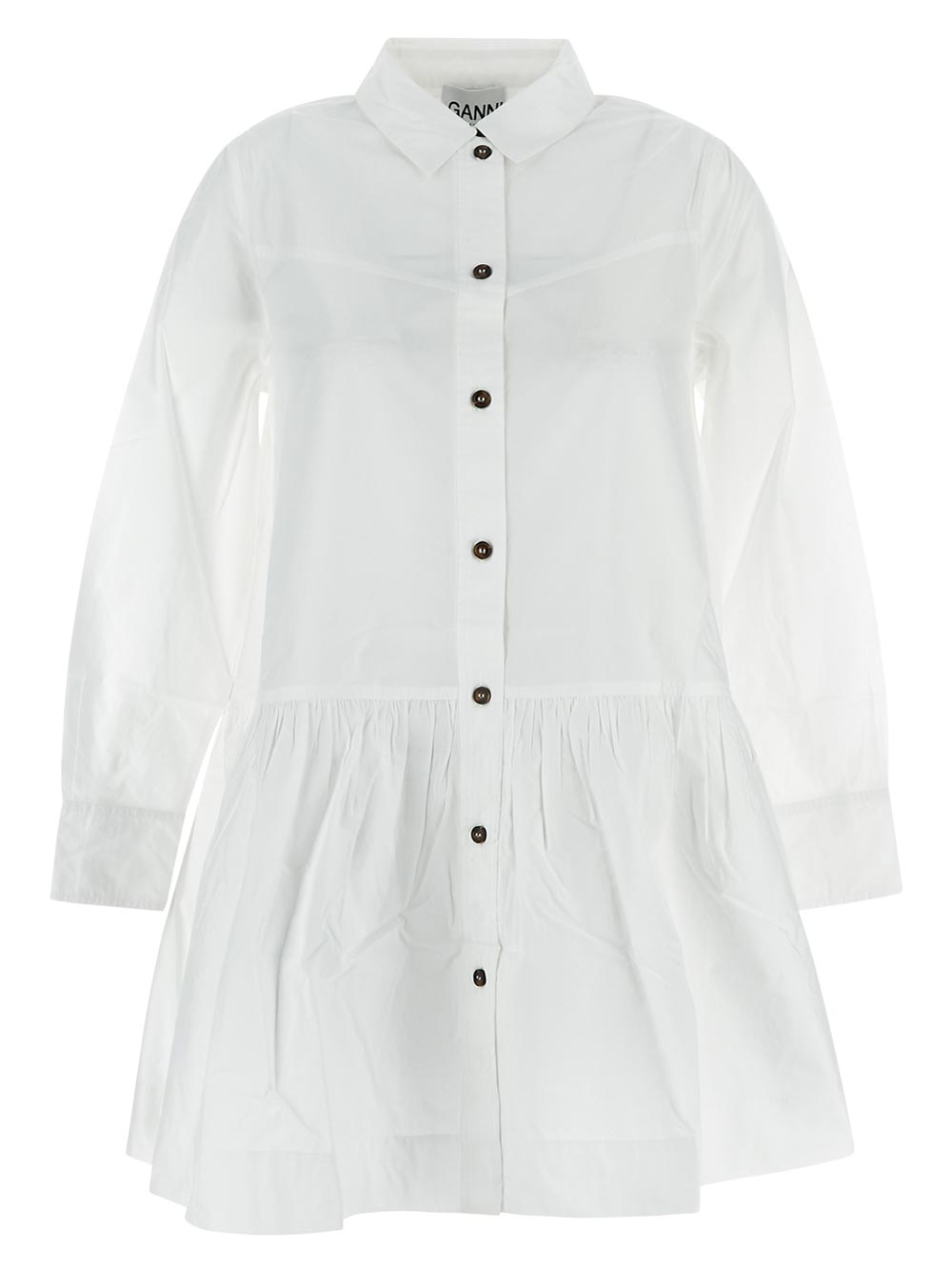 Ganni White Cotton Poplin Mini Shirt Dress