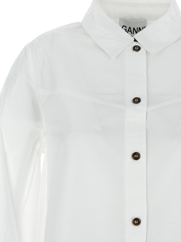 Ganni White Cotton Poplin Mini Shirt Dress