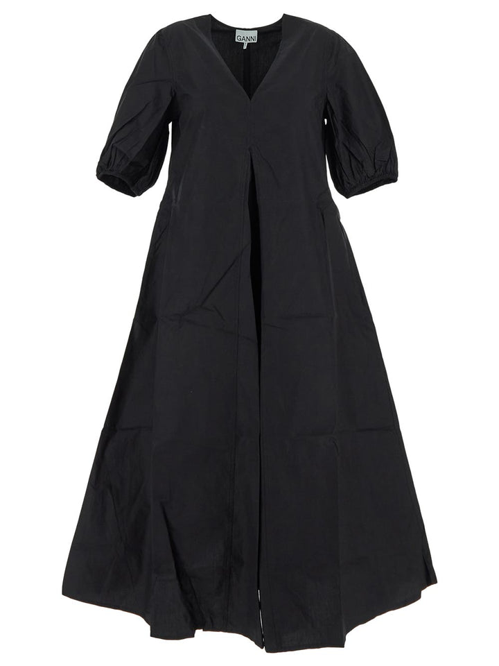 Ganni Black Cotton Poplin Puff Sleeve Mini Dress