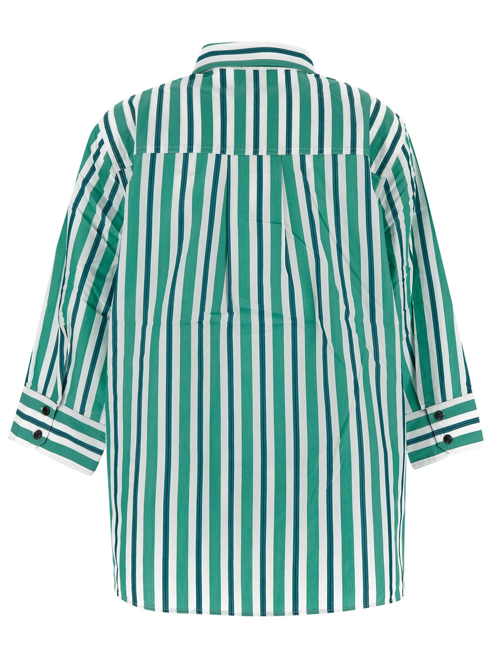 Ganni Green Striped Cotton Oversized Shirt