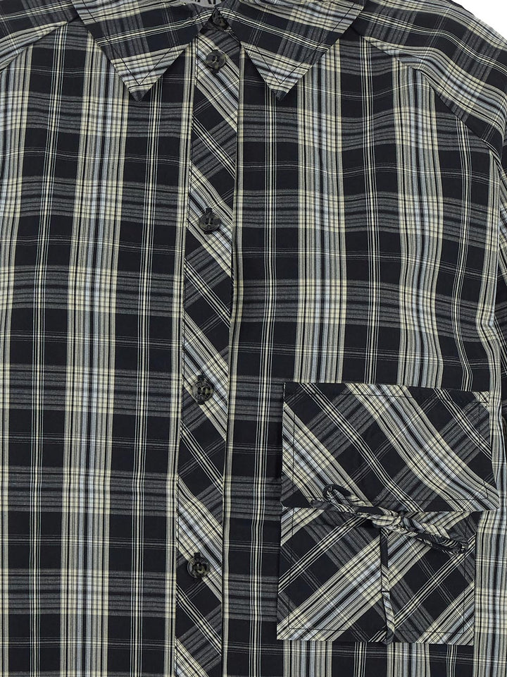 Ganni Checkered Cotton Oversized Raglan Shirt