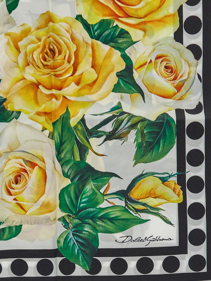 Dolce & Gabbana Twill Scarf With Yellow Rose Print (50 X 50)
