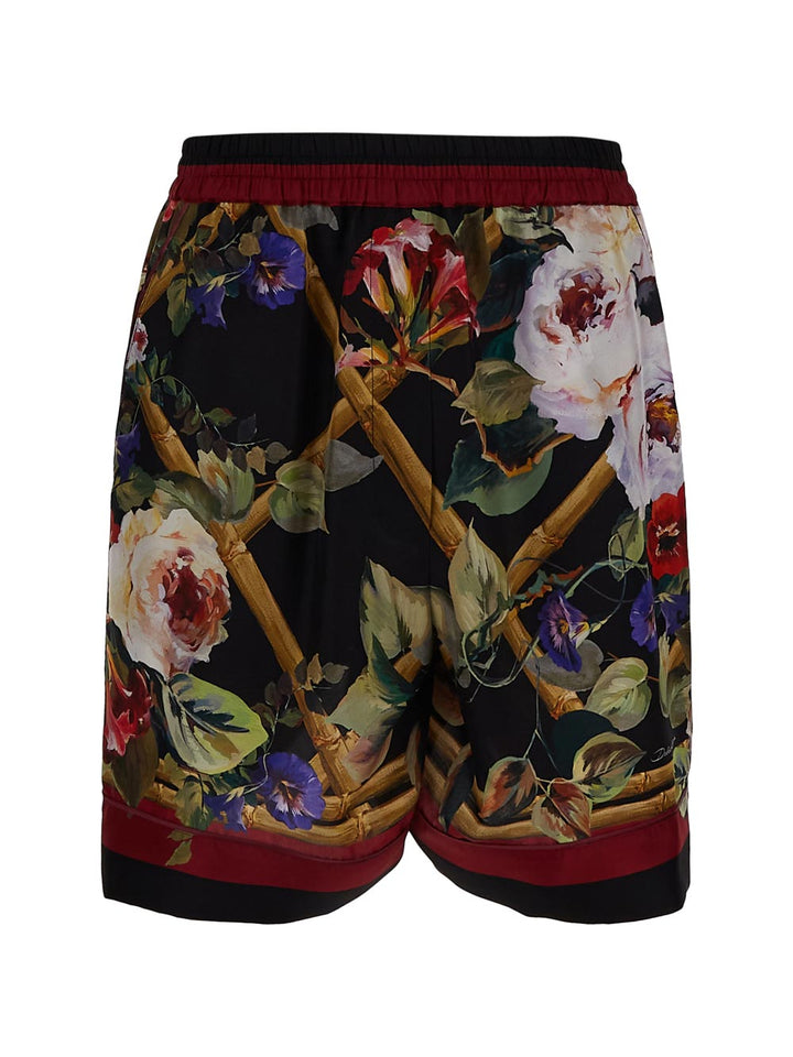 Dolce & Gabbana Twill Pajama Shorts With Rose Garden Print