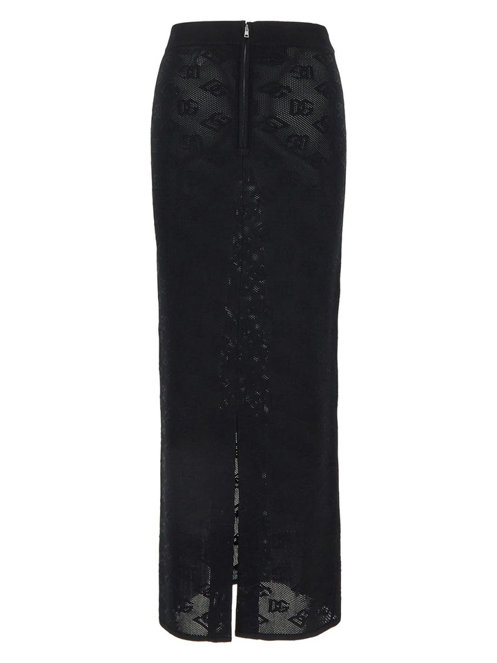 Dolce & Gabbana Mesh-Stitch Pencil Skirt With Jacquard Dg Logo