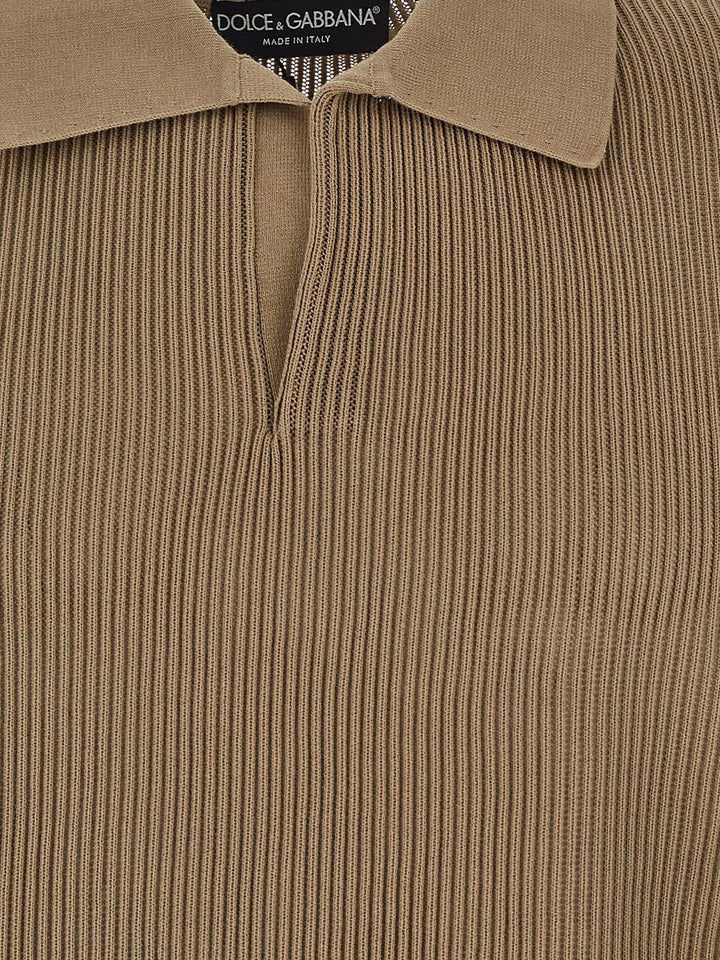 Dolce & Gabbana Cotton Openwork V-Neck Polo Shirt