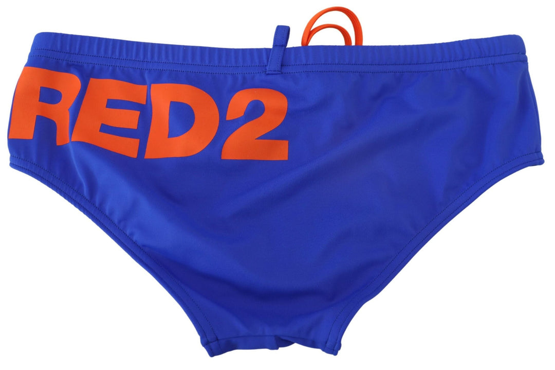 Dsquared² Blue Orange Logo Printed Men Swim Brief Swimwear