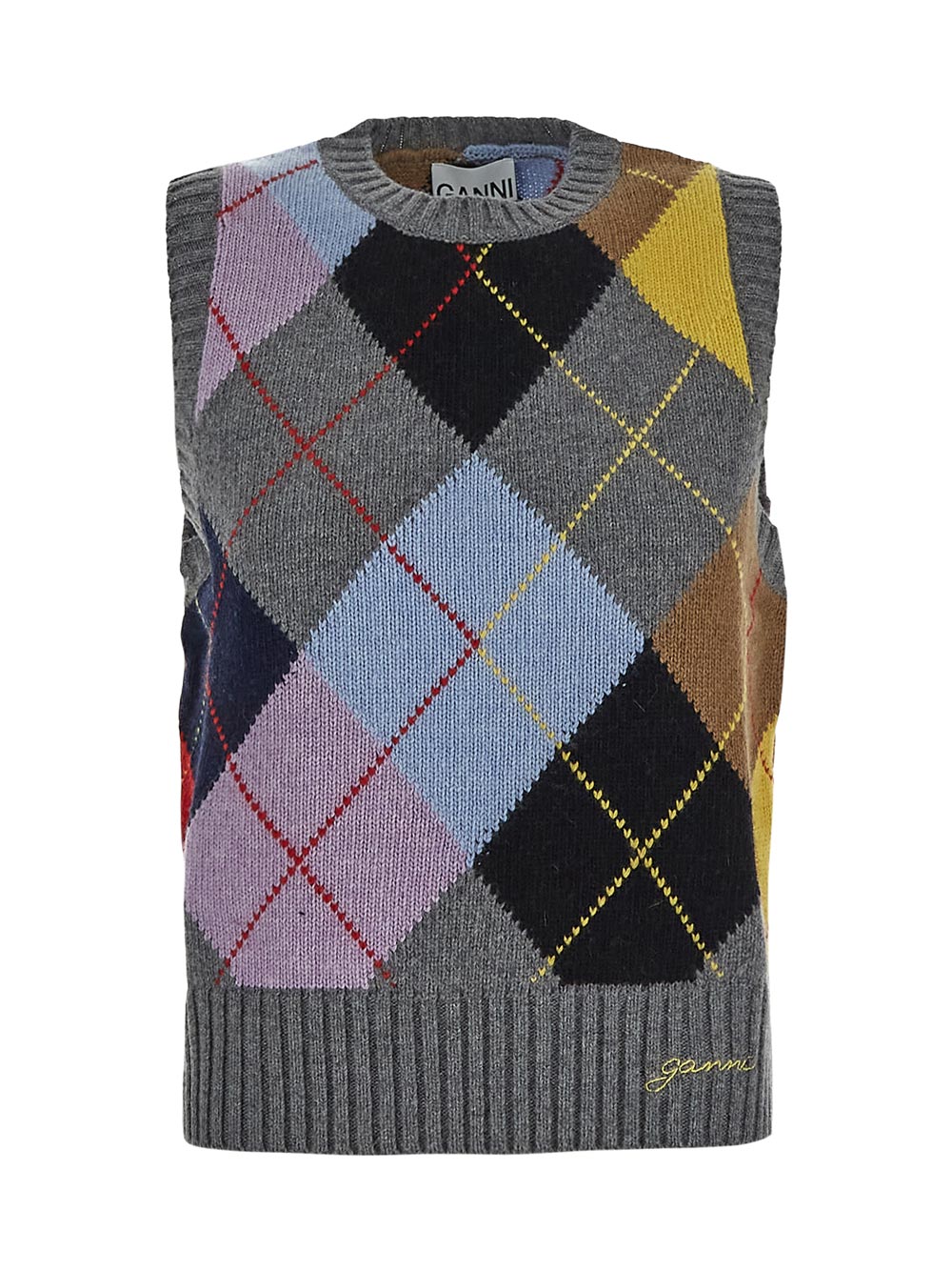 Ganni Harlequin Wool Mix Knit Vest