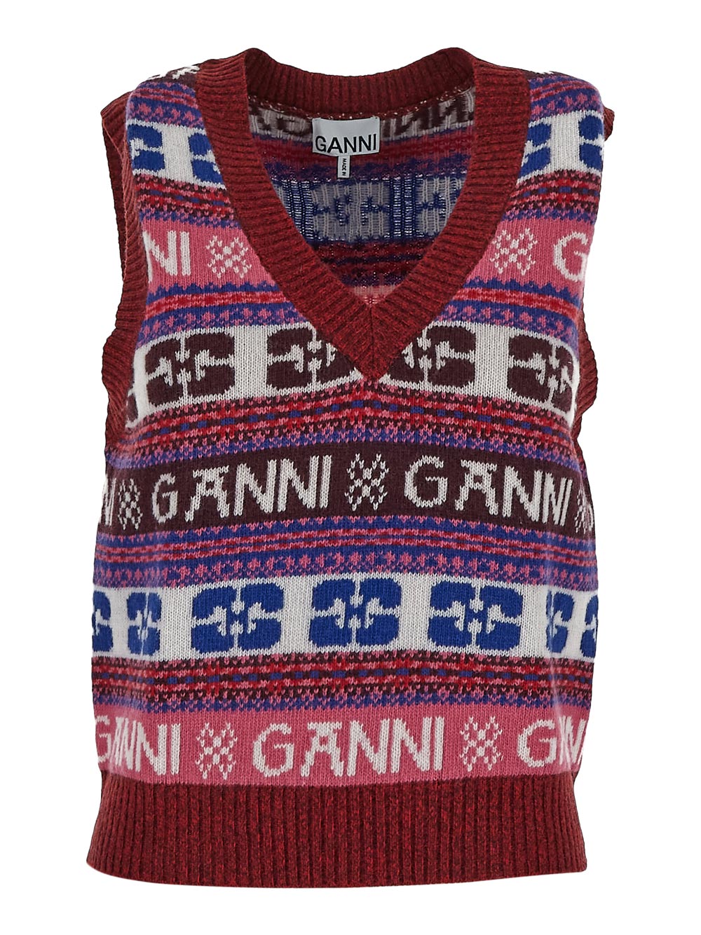 Ganni Pink Logo Wool Mix Vest