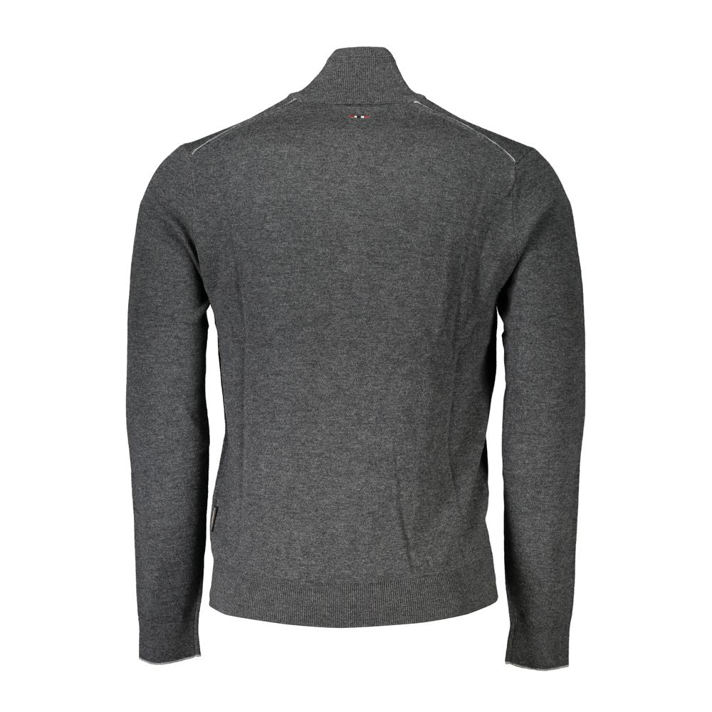 Napapijri Chic Gray Half-Zip Embroidered Sweater