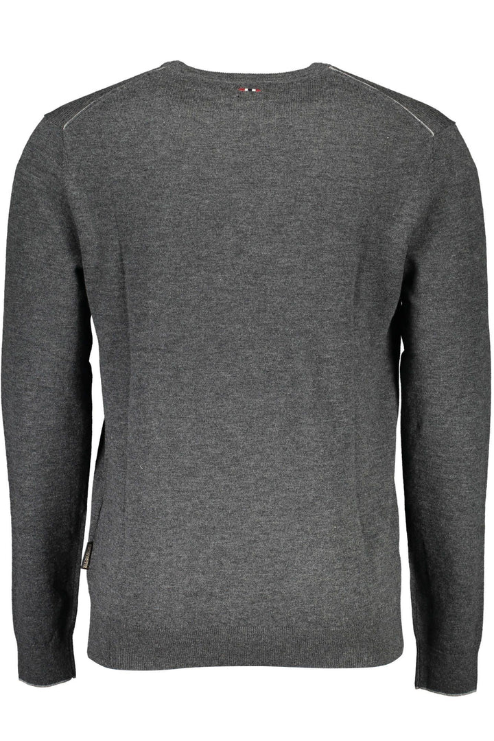 Napapijri Elegant Grey Wool Sweater with Embroidered Logo