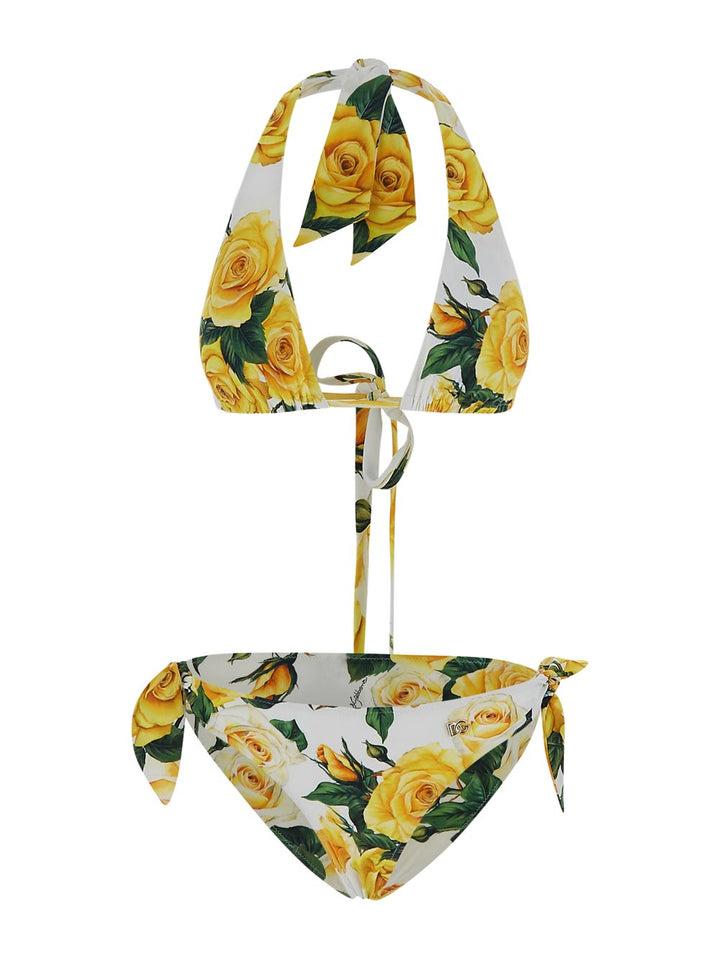 Dolce & Gabbana Triangle Bikini With Yellow Rose Print