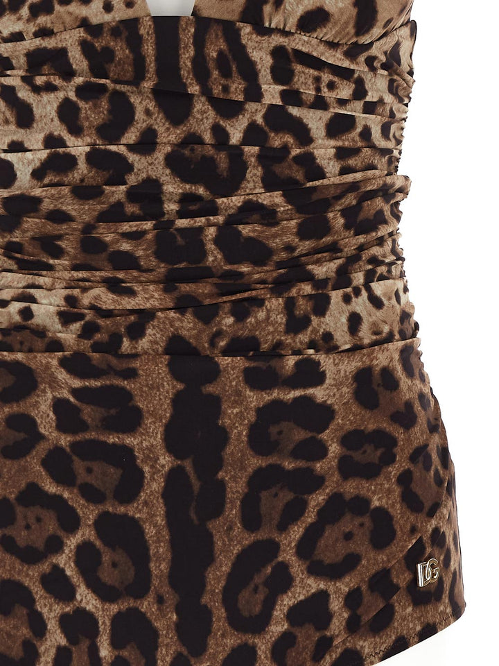 Dolce & Gabbana Leopard-Print One-Piece Swimsuit With Plunging Neckline