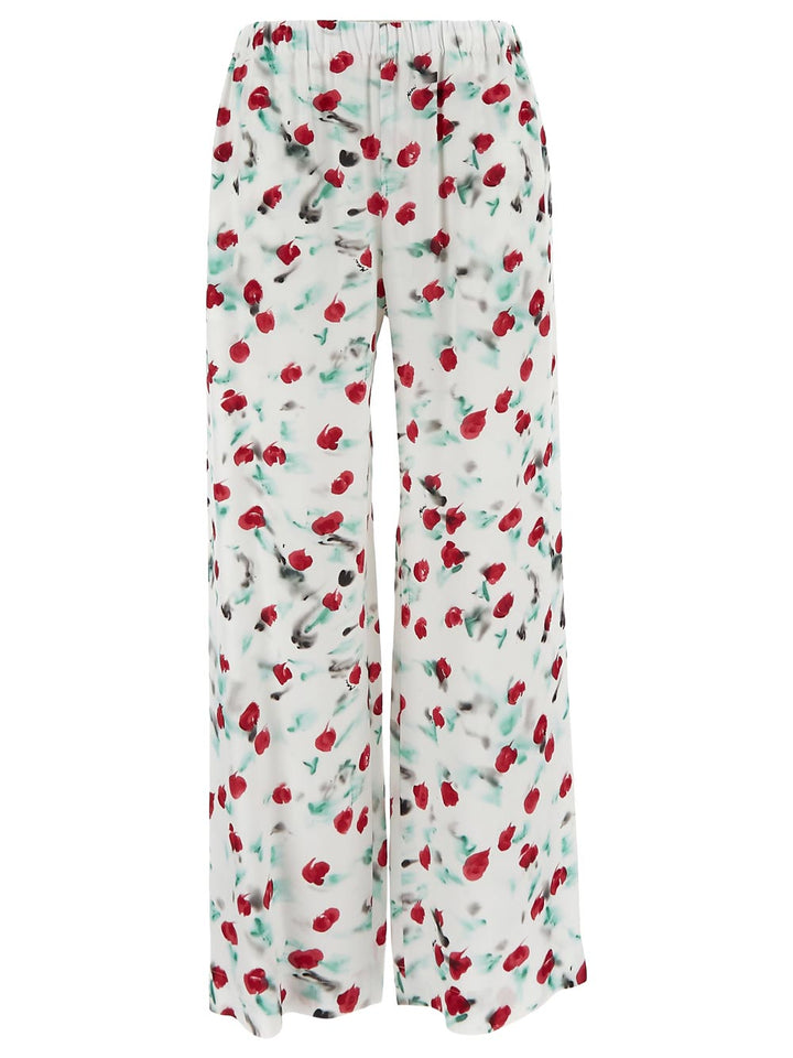Marni White Envers Satin Trousers With Reverie Print
