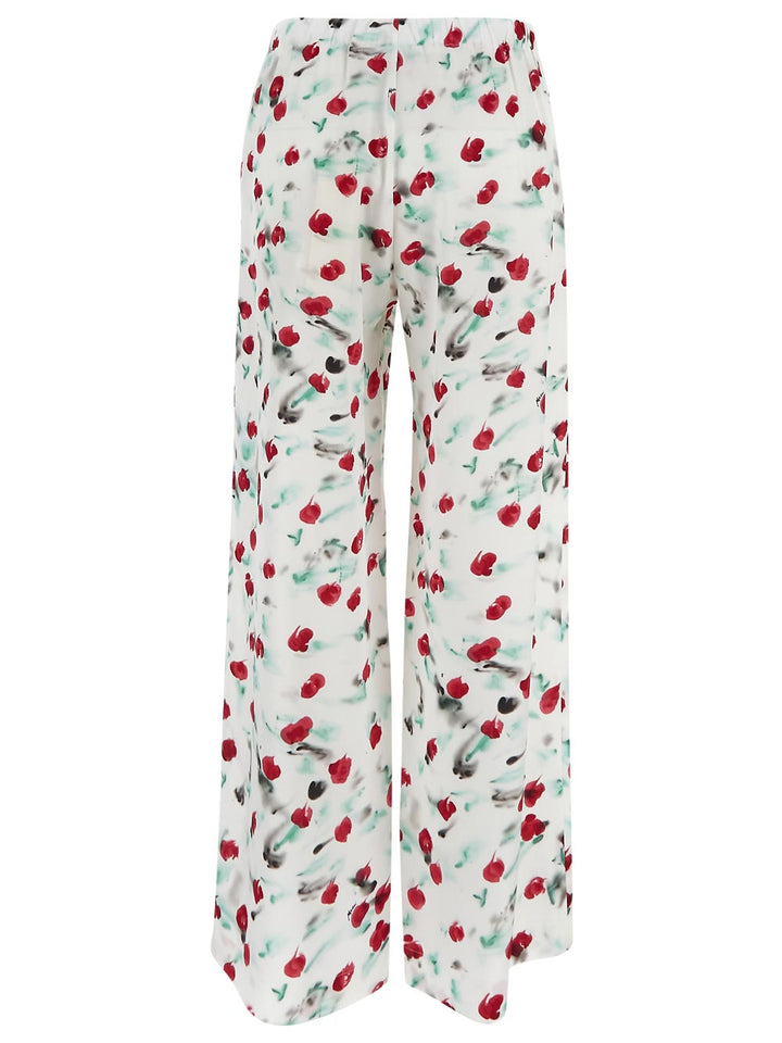 Marni White Envers Satin Trousers With Reverie Print