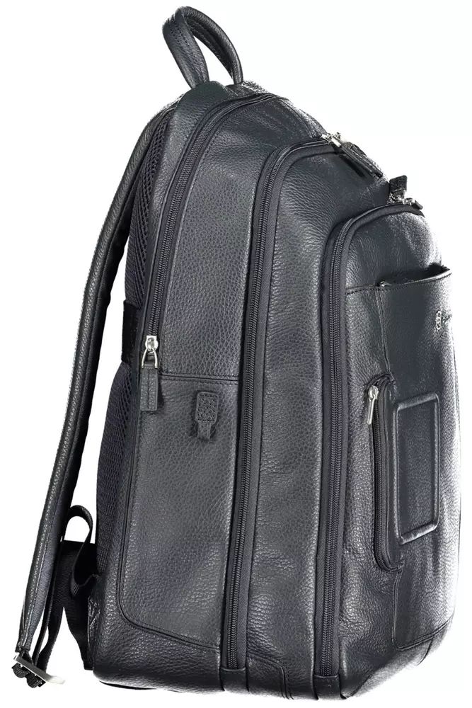 Piquadro Sleek Blue Leather Backpack with Laptop Compartment