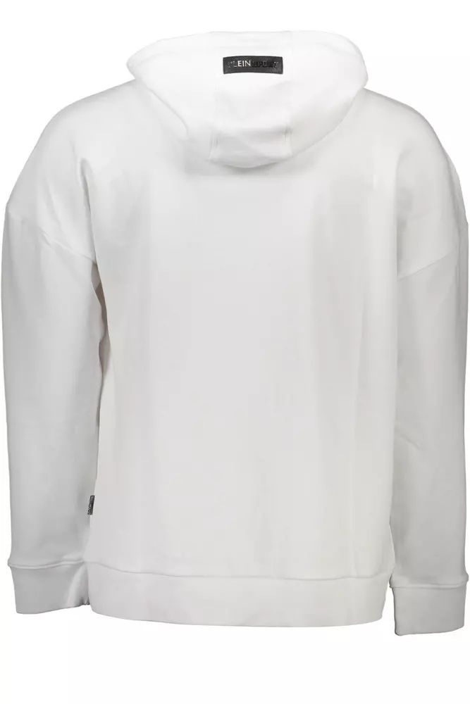 Plein Sport Sleek White Hooded Sweatshirt with Contrasting Accents