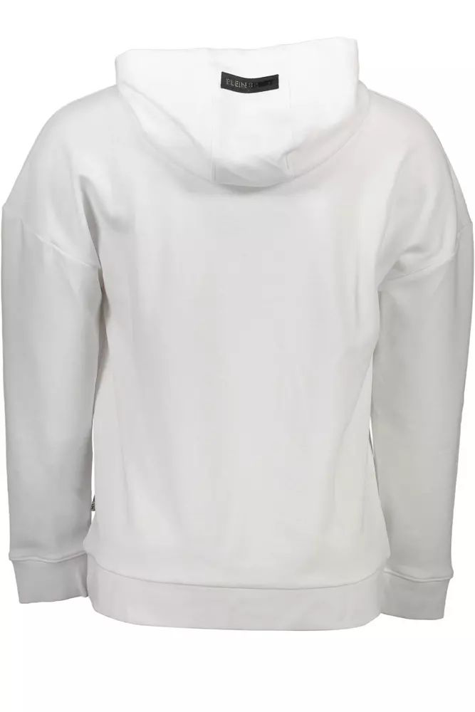 Plein Sport Sleek White Hooded Sweatshirt with Contrasting Print