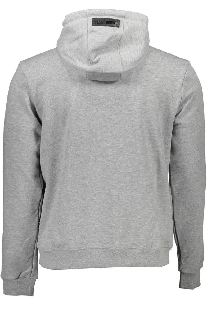 Plein Sport Sleek Gray Long-Sleeved Hooded Sweatshirt