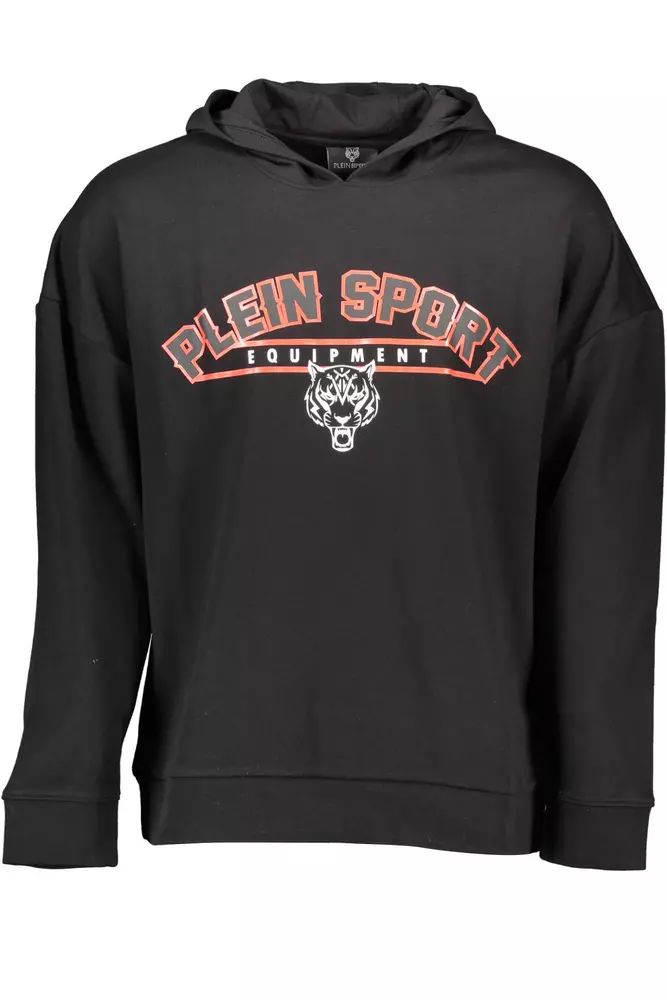 Plein Sport Sleek Black Hooded Sweatshirt with Print Detail