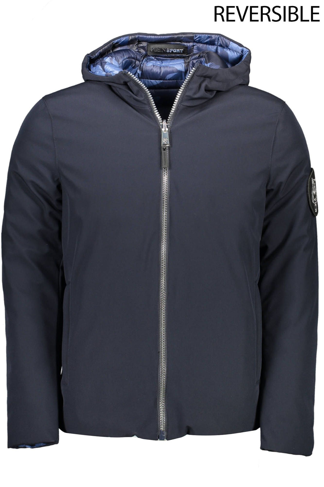 Plein Sport Reversible Hooded Blue Jacket with Logo Detail
