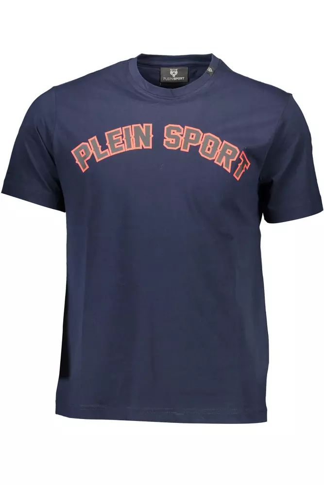 Plein Sport Sleek Blue Crew Neck Tee with Contrasting Prints