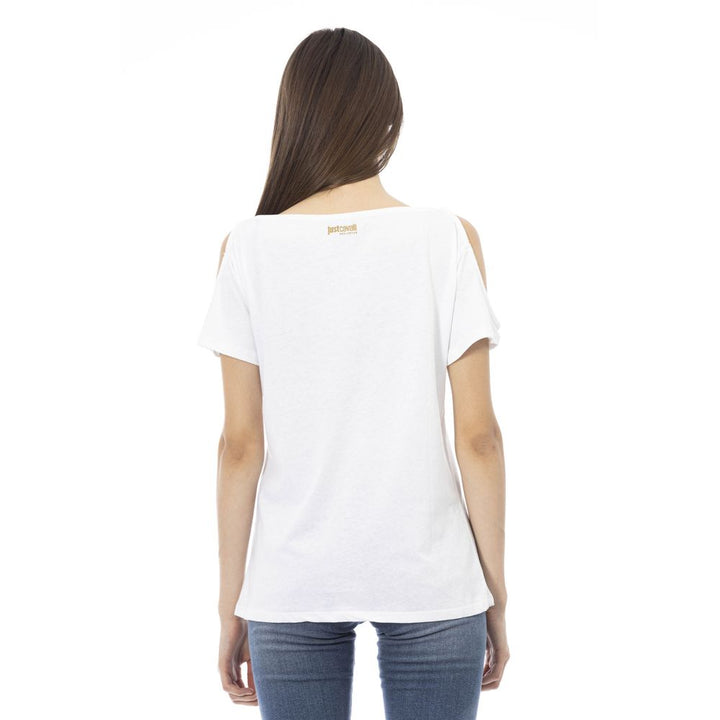Just Cavalli Chic Uncovered Shoulder Printed Tee