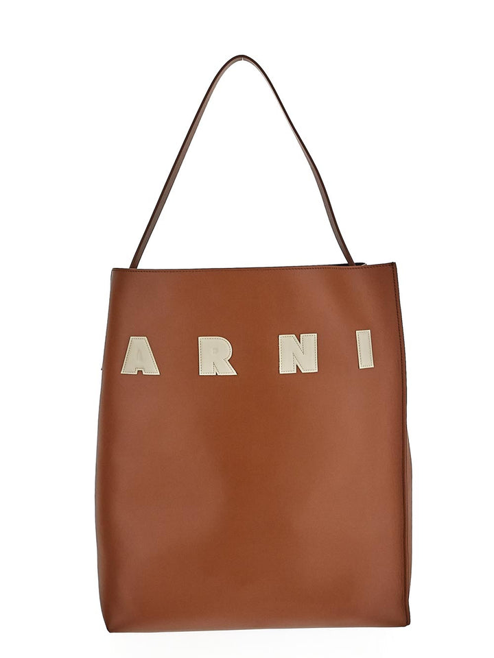 Marni Brown And White Leather Museo Hobo Bag With Patches