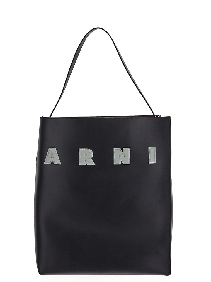 Marni Black And White Leather Museo Hobo Bag With Patches