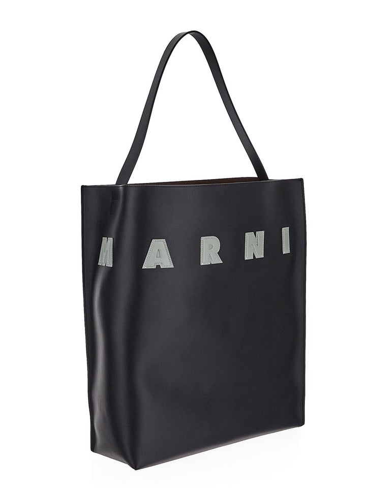 Marni Black And White Leather Museo Hobo Bag With Patches