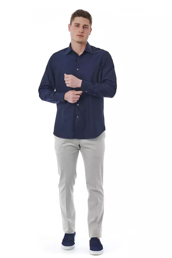Bagutta Elegant Blue Regular Fit Italian Collar Shirt