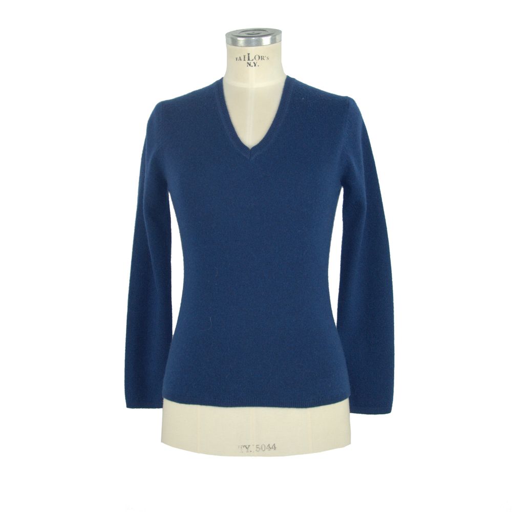 Emilio Romanelli Elegant V-Neck Cashmere Sweater in Blue