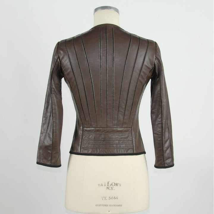 Emilio Romanelli Elegant Brown Leather Jacket for Sleek Style