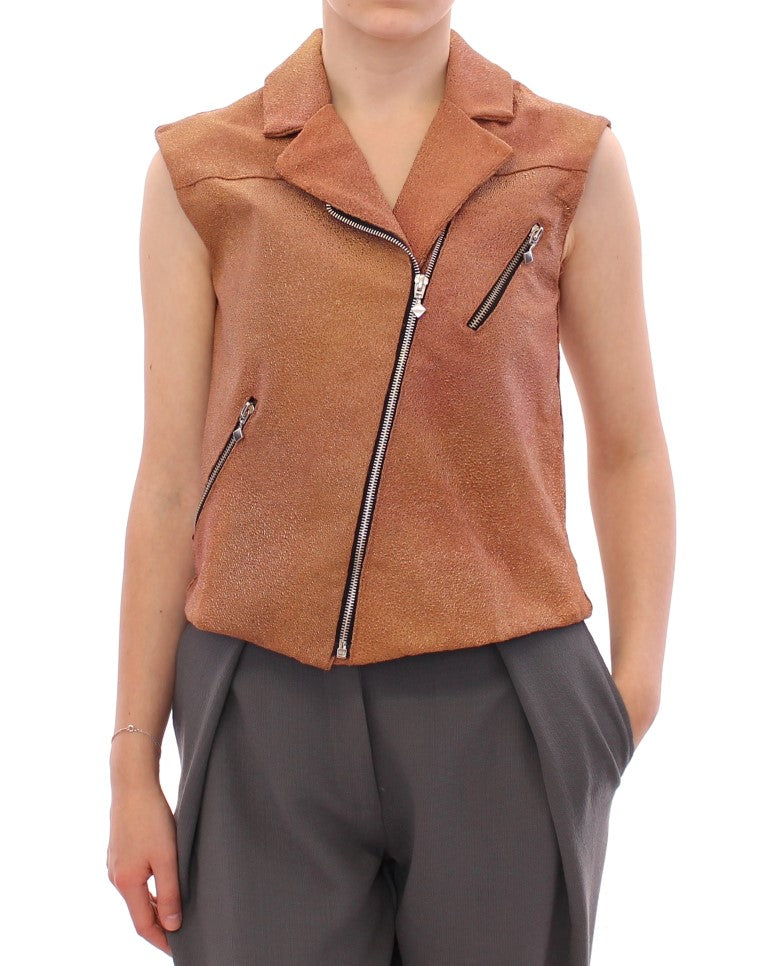 La Maison du Couturier Sleeveless Leather Couture Vest in Rich Brown