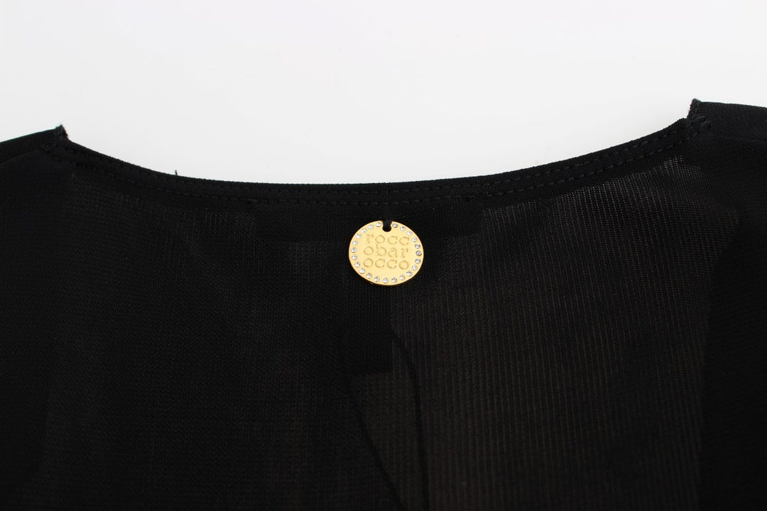 Roccobarocco Elegant Sleeveless Black Mini Dress with Gold Details