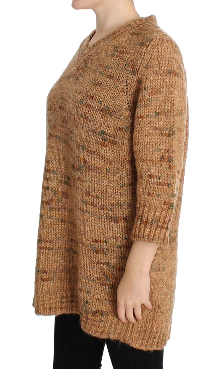 PINK MEMORIES Chic Brown Oversize Knitted V-Neck Sweater