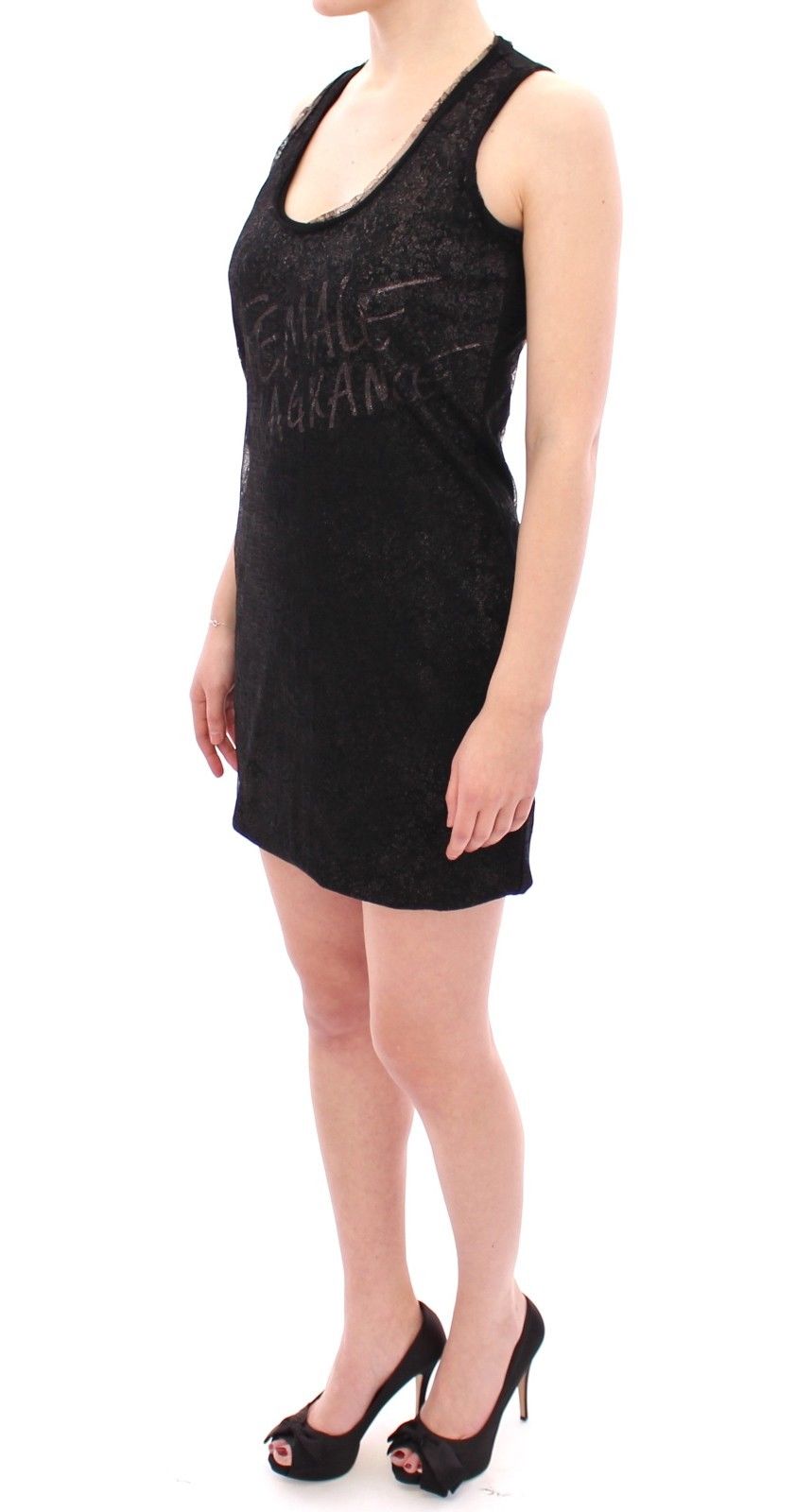 Ermanno Scervino Black Nylon Lace Detail Mini Dress