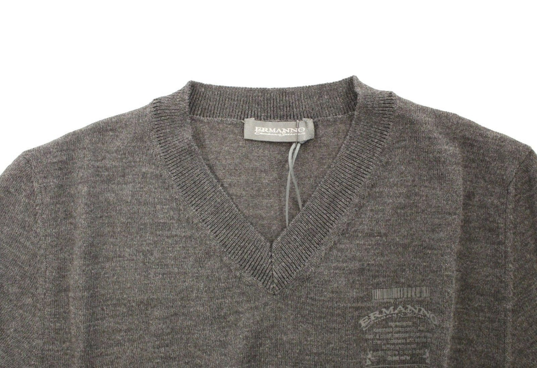 Ermanno Scervino Chic Gray V-Neck Wool Blend Pullover Sweater