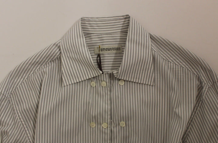 Ermanno Scervino Elegant White and Gray Striped Cotton Shirt