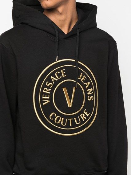 Versace Jeans Black Cotton Logo Details Hooded Sweatshirt