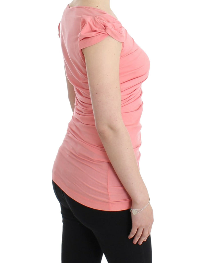 Cavalli Pink Cotton Blend Tank Top with Cap Sleeves