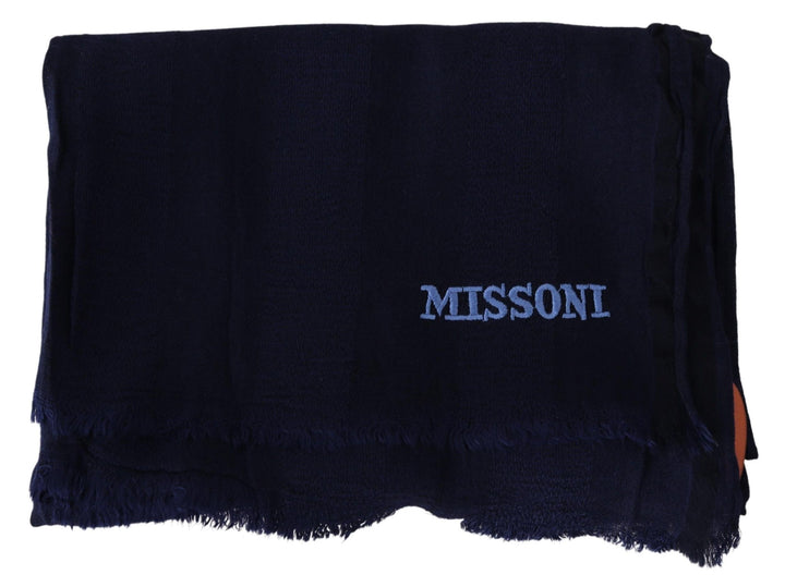 Missoni Elegant Blue Wool Scarf with Embroidered Logo