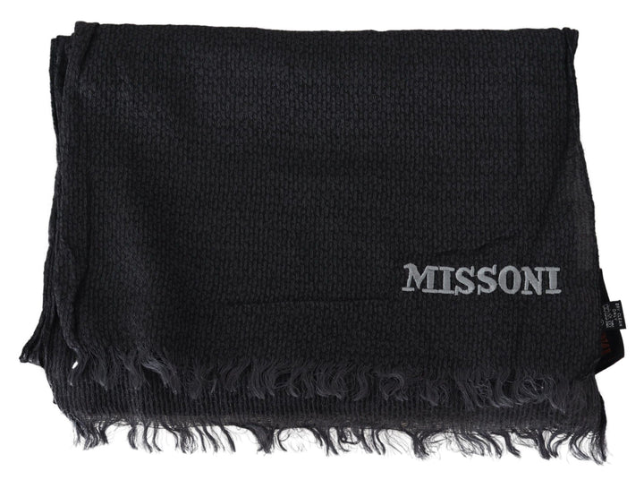 Missoni Elegant Black Wool Fringed Scarf