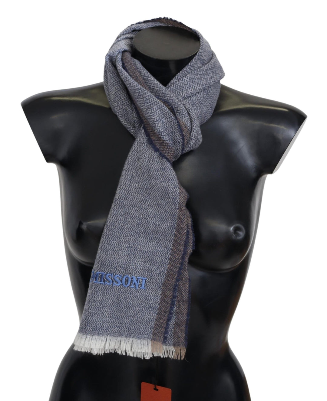 Missoni Elegant Gray Wool Scarf with Stripes and Fringes