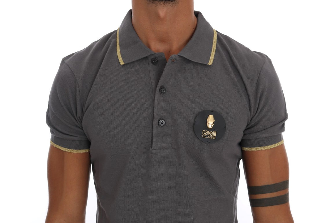 Roberto Cavalli Elegant Grey Cotton Polo Shirt